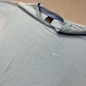 Nike Men's Medium T-Shirt Baby Blue Short Sleeve Embroidered Swoosh Greece Y2K